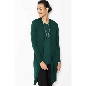 NEW! J Jill Wearever Collection Open Front Long Cardigan Emerald Green SZ M